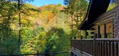Scenic Smoky Mountain view of Autumn leaf changing in Maggie Valley NC