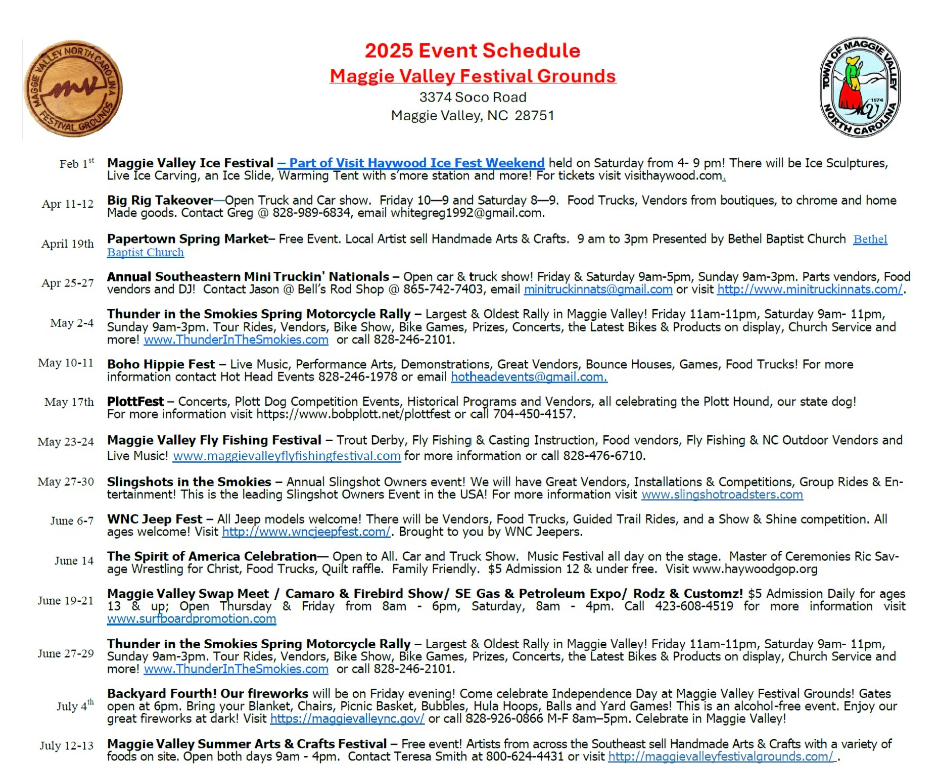 Festival Fairgrounds Calendar 2025